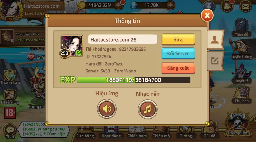 hơn 700 tr lực , thiên phú cực khủng, nhiều Lv 400, tướng siêu meta, trái, pet, album khủng, dư cực nhiều tài nguyên, 1k2 thùng, gần 200 bánh lái, mihawk đủ copy lên 400