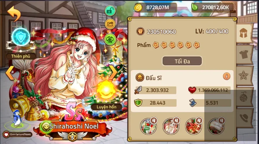 top sever, top cứng cụm full mũ cụm, team hơn 600 tr lực chiến, tướng thiên phú cực khủng, 2 limited cực ngon. Trái, pet, album cao. Bv vip điểu sư, dư nhiều tn. Tặng ae con acc bên sv cũ chơi chill chill